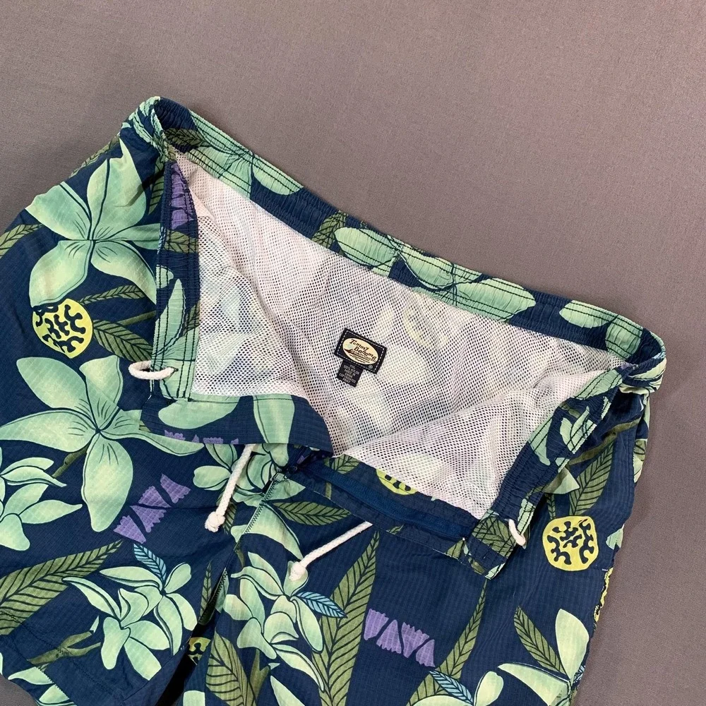 Tommy Bahama Swim Trunks Mens 2XL Blue Hawaiian Floral Mesh Lined Drawstring 42